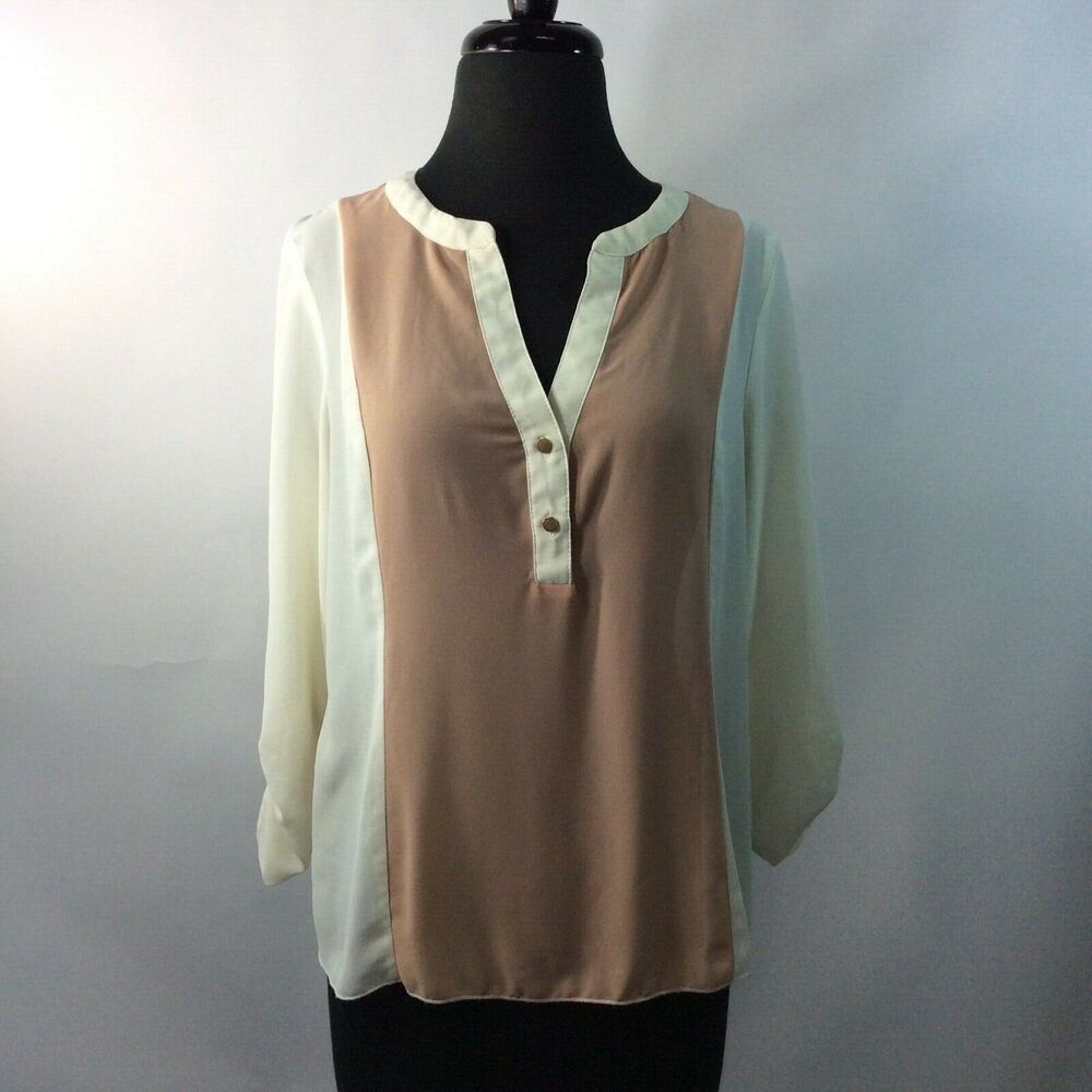 Excuse Me Miss M Blouse Ivory Brown Colorblock